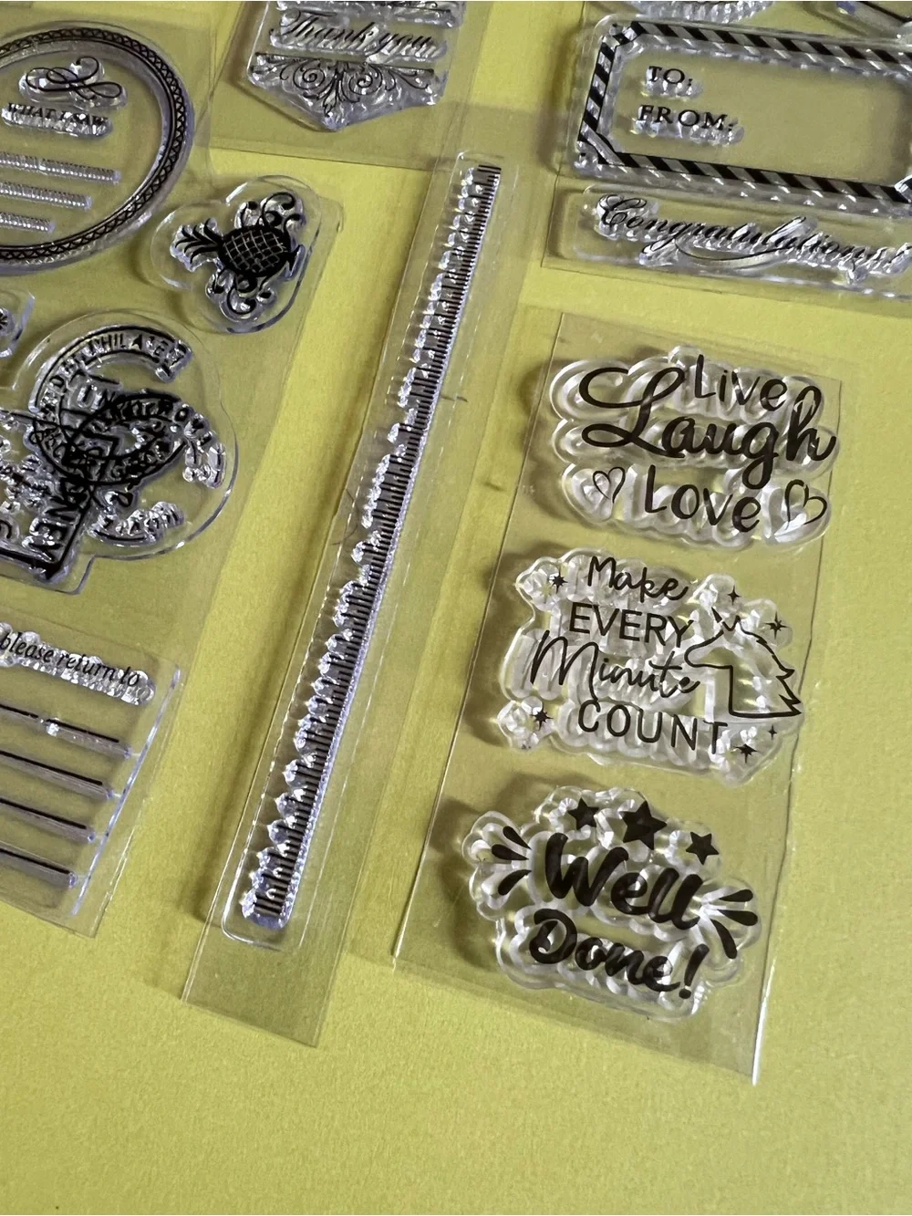 Acrylic Cling Rubber Stamps Lot of 21 Greetings Tags Travel Mail